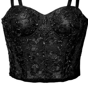 Womens SZ L Corset Bustier Cami Sparkle New Years Eve Party Top Brocade Lace